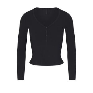 SKIMS NEW VINTAGE LONG SLEEVE HENLEY ONYX MEDIUM